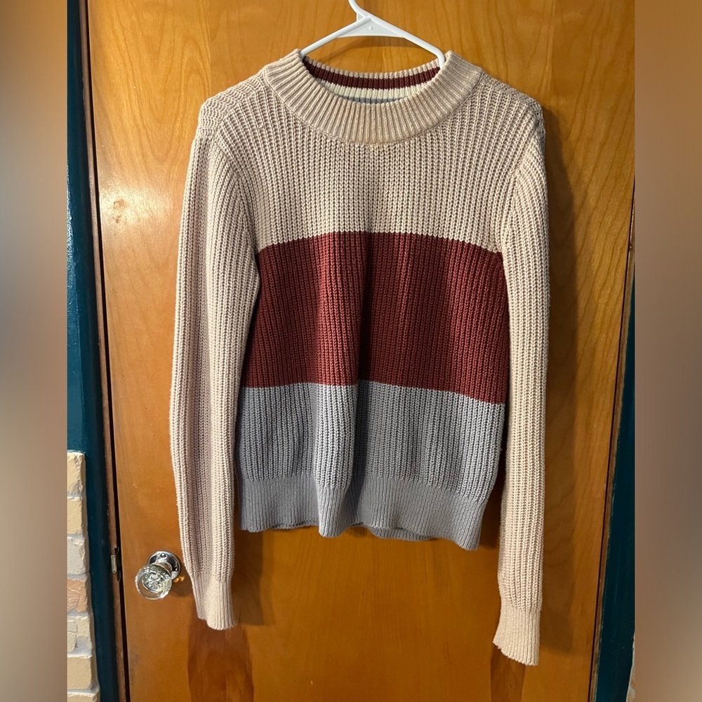 Colorblock Knit Sweater - Beige, Red, and Gray